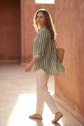 Green Vertical Stripe Relaxed Button-front Blouse - Blouses - Photo 10