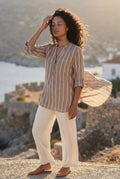 Brown Vertical Stripe Relaxed Button-front Blouse - Blouses - Photo 11