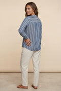 Blue Vertical Stripe Relaxed Button-front Blouse - Blouses - Photo 2