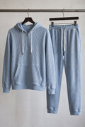 Waffle-Knit Hoodie Set in Blue — studio front