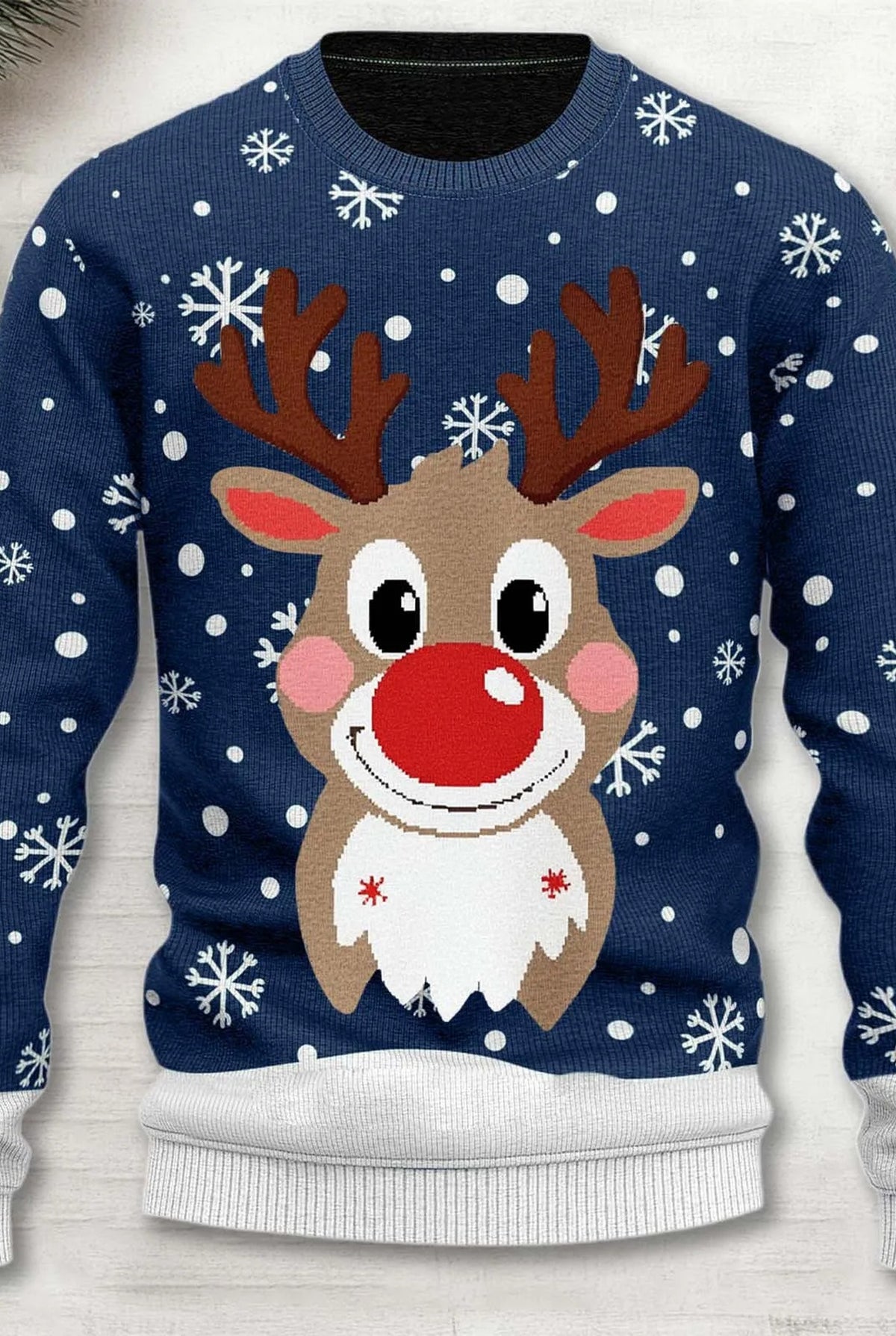 Festive Knit Sweater in Blue-White — front view