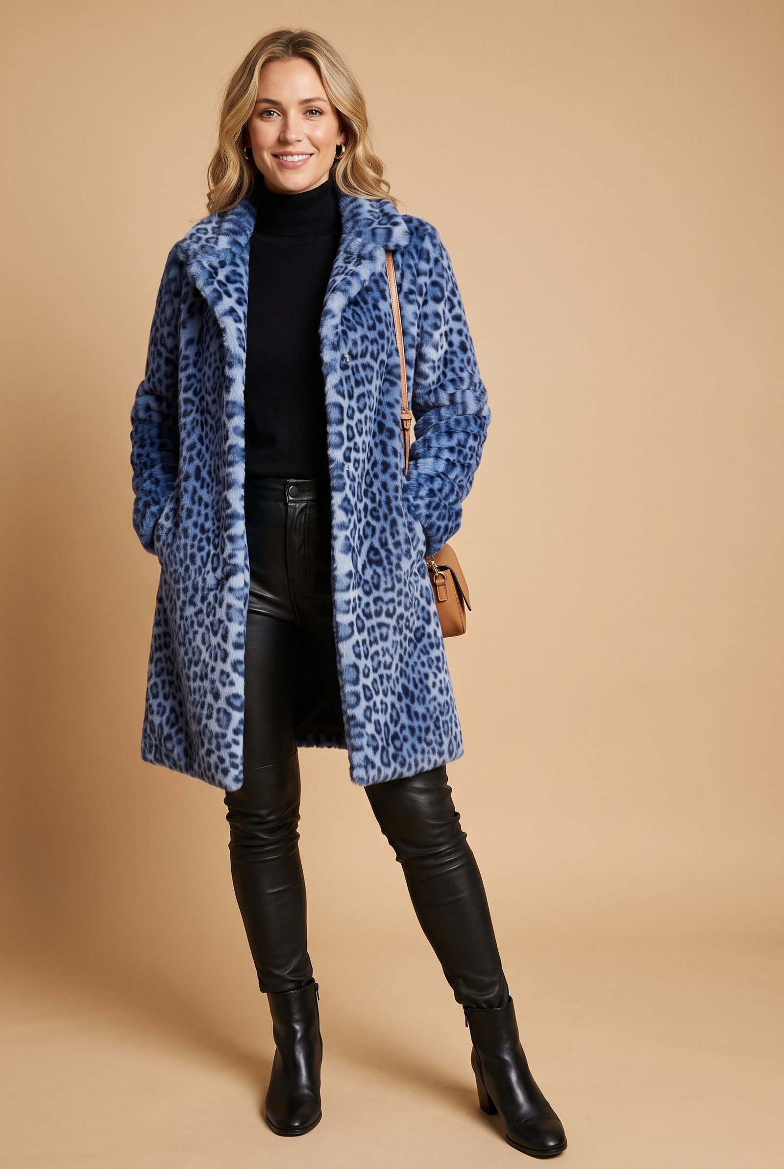 Women's Coat Leopard Print Slim Fit in Blue — studio shot