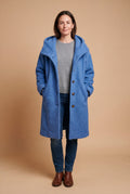 Women's Hooded Coat Relaxed Fit in Blue — studio full body