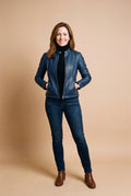Women's Jacket Short Zip in Blue — studio full body