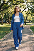 Women's Two-Piece Set Oversized Blouse in Blue — park walk
