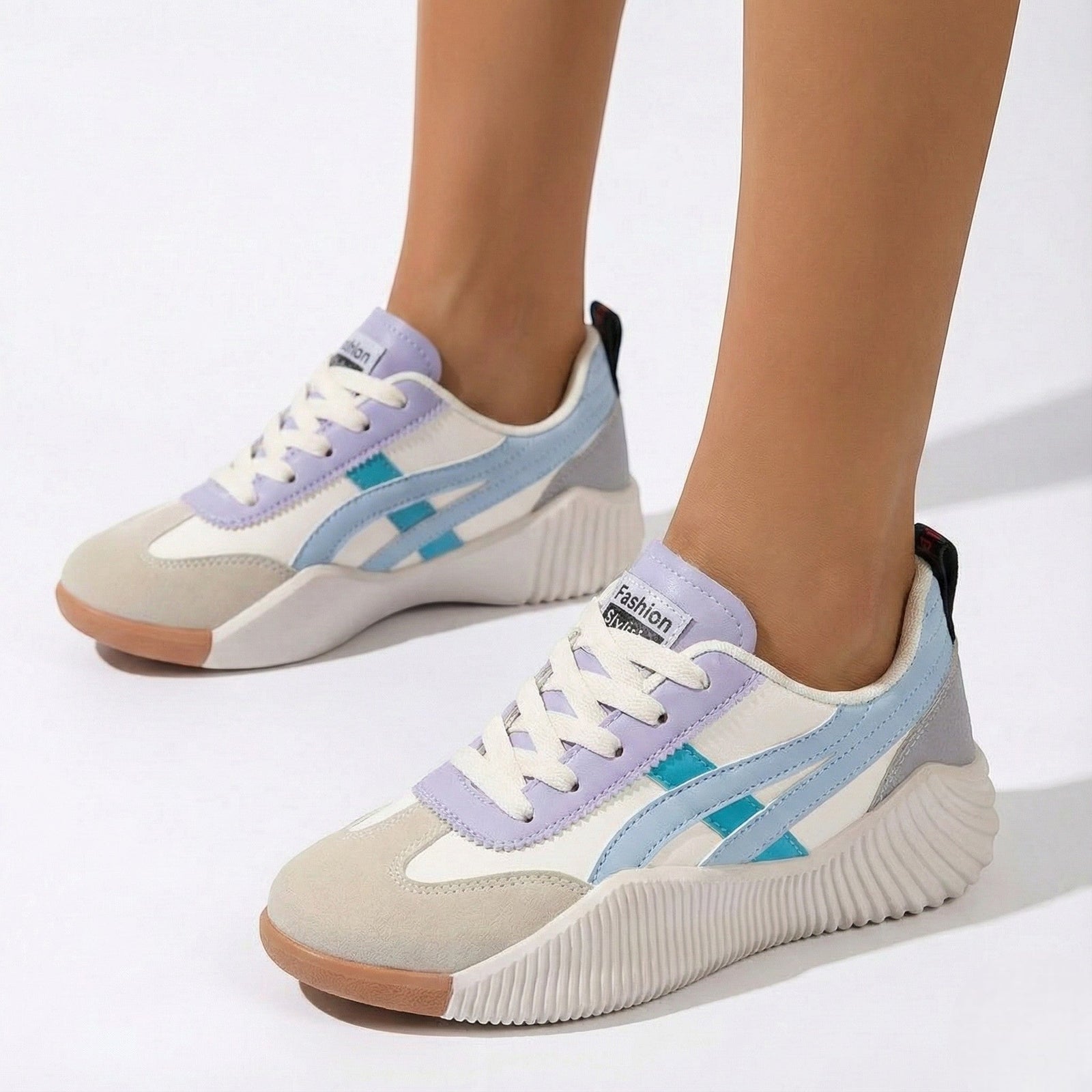 Women's Chunky Sole Colorblock Lace-Up Sneakers - Photo 7