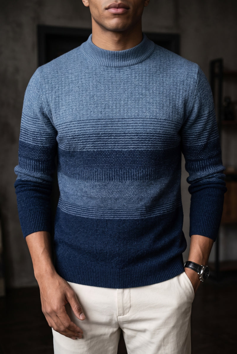 Wool Gradient Stripe Sweater in Blue — studio front