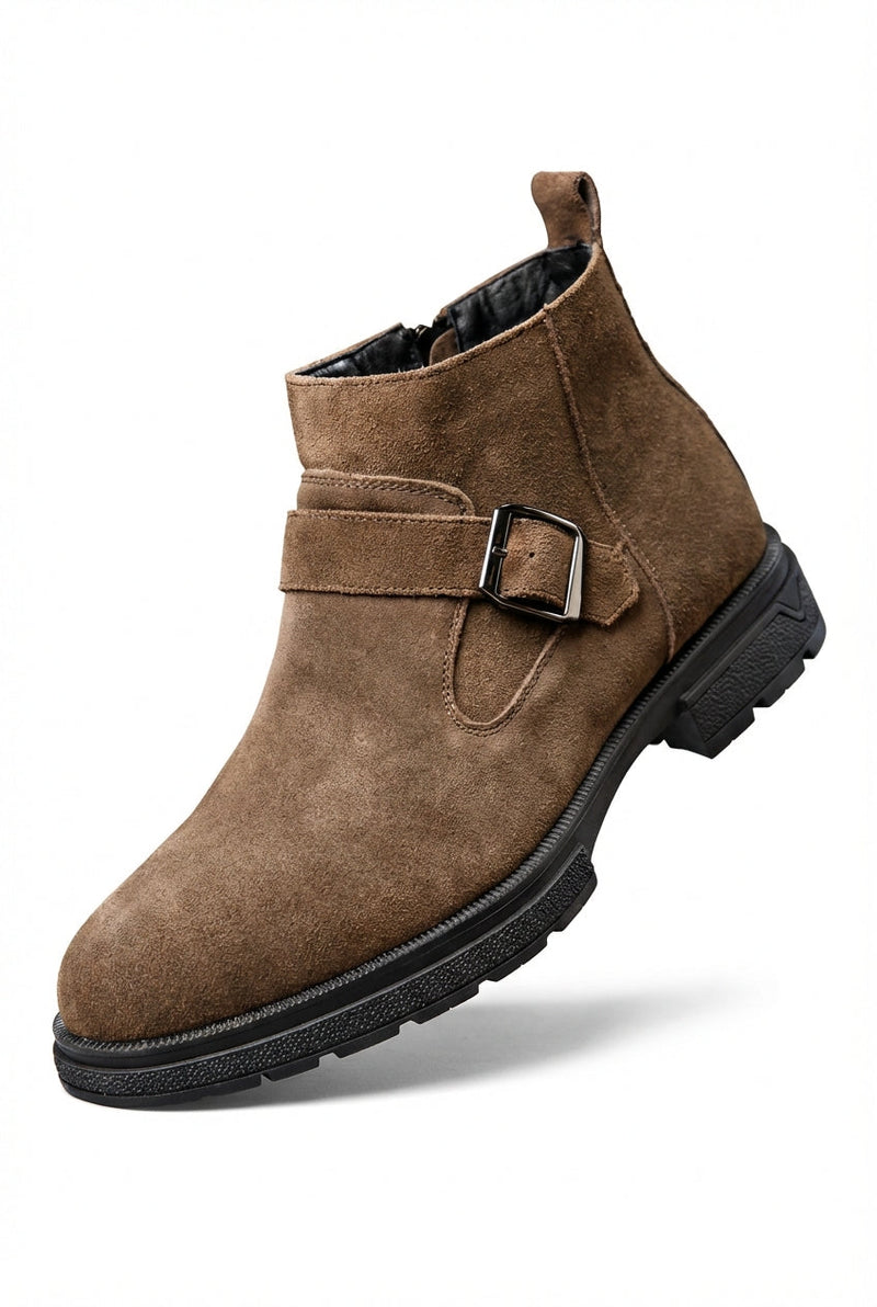 Brown Adjustable Buckle Strap Ankle Boots - Photo 1