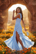 Baby Blue Asymmetric Ruffle Maxi Dress with High Slit - Photo 20