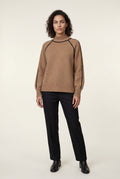 Brown Balloon Sleeve Oversized High Neck Sweater with Piping - Oversized sweater - Photo 1