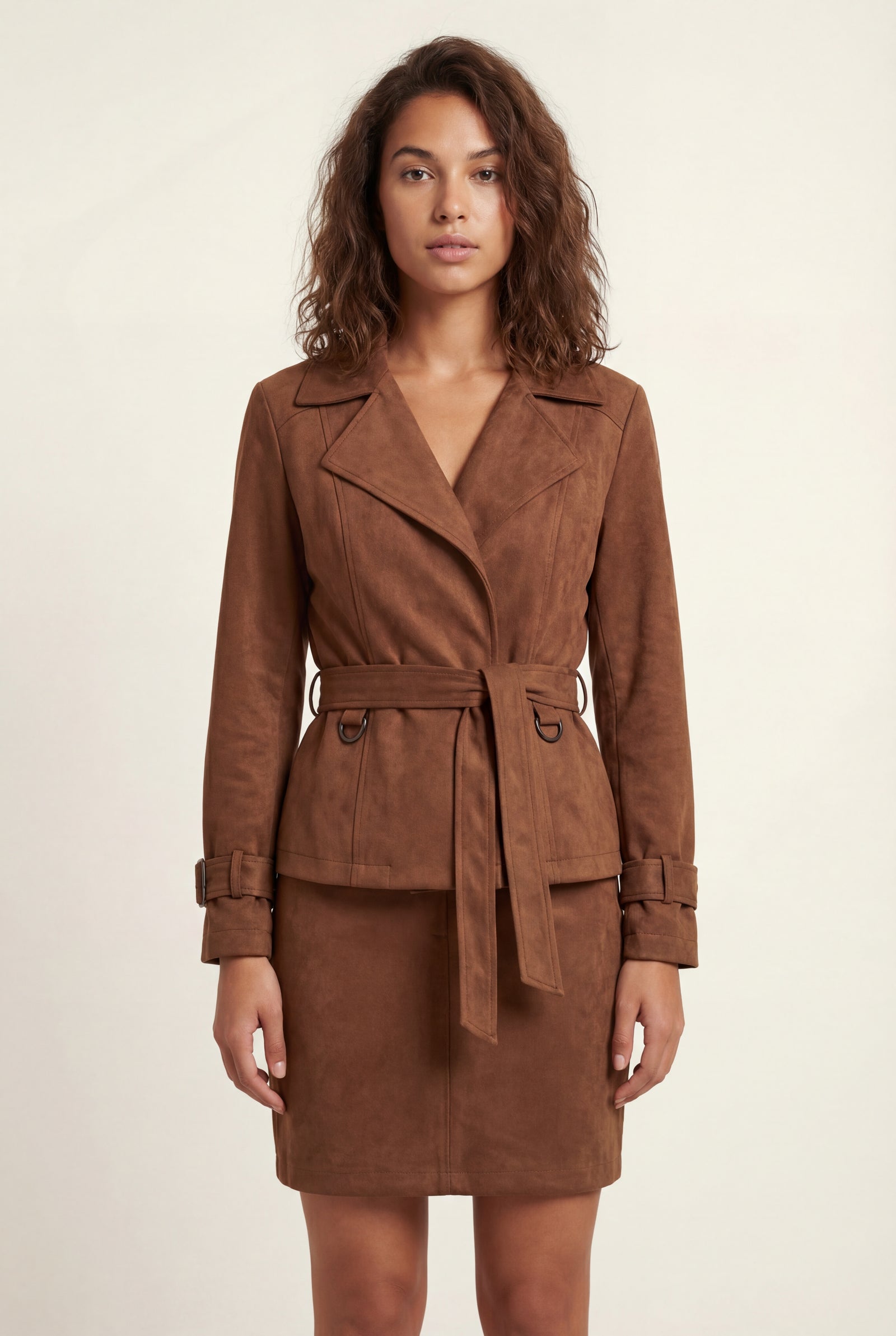 Brown Belted Faux High Waisted Mini Skirt - Photo 1