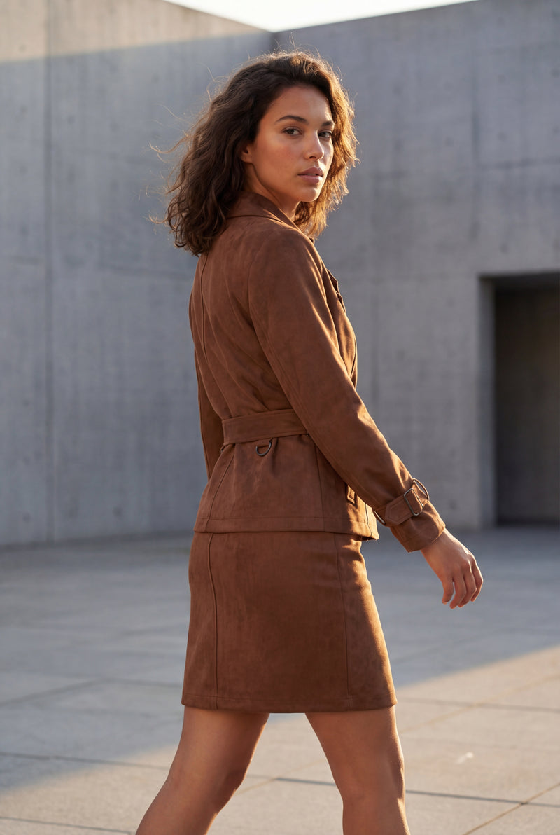 Brown Belted Faux High Waisted Mini Skirt - Photo 3