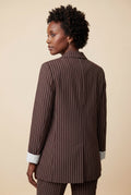 Brown Brown Pinstripe Single-breasted Blazer with Contrast Cuffs - Blazers - Photo 2