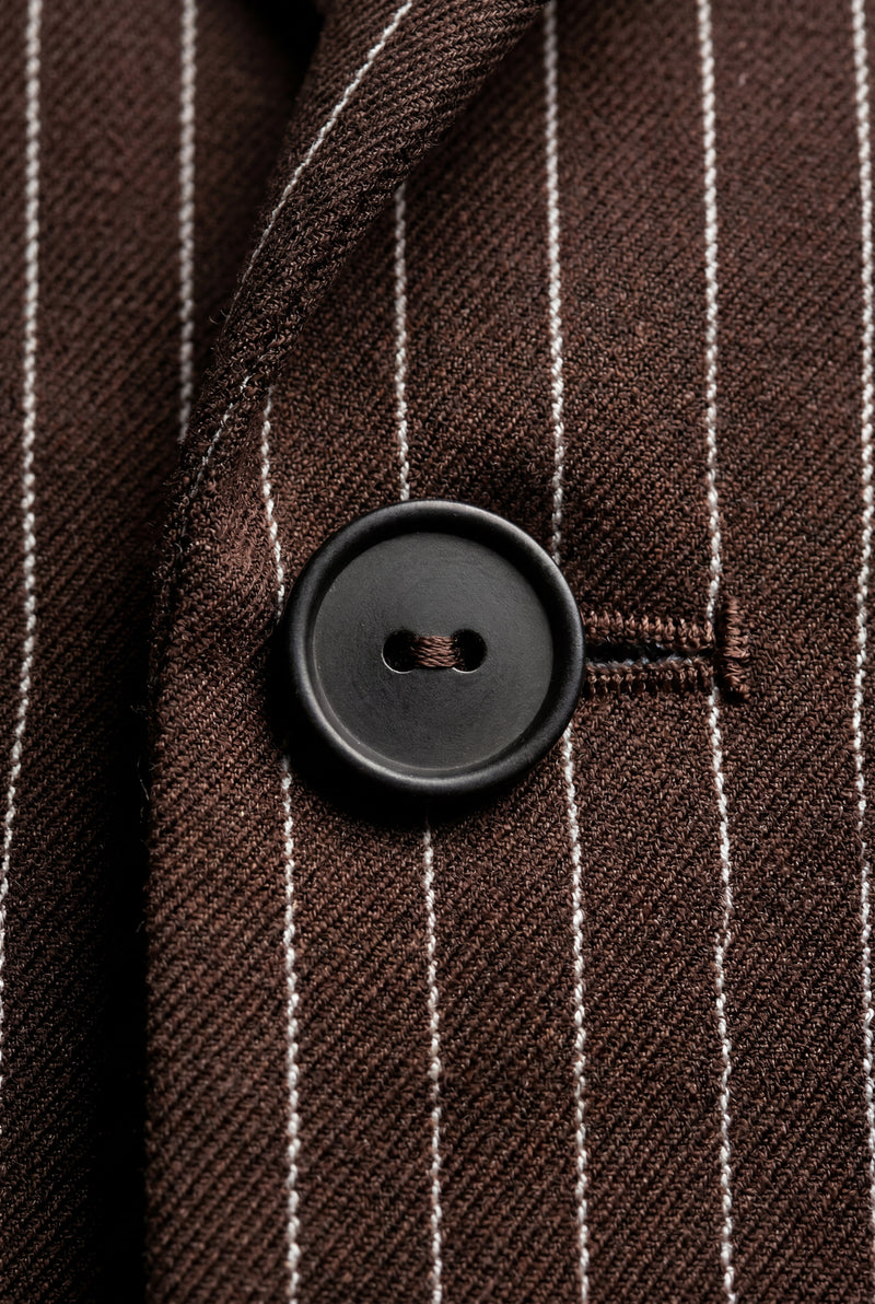 Brown Brown Pinstripe Single-breasted Blazer with Contrast Cuffs - Blazers - Photo 3