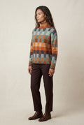 Brown Brown Plaid Checkered Turtleneck Sweater Relaxed Fit - Photo 2
