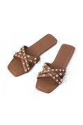 Brown Brown Studded Crisscross Flat Slide Sandals - Flat sandals - Photo 2