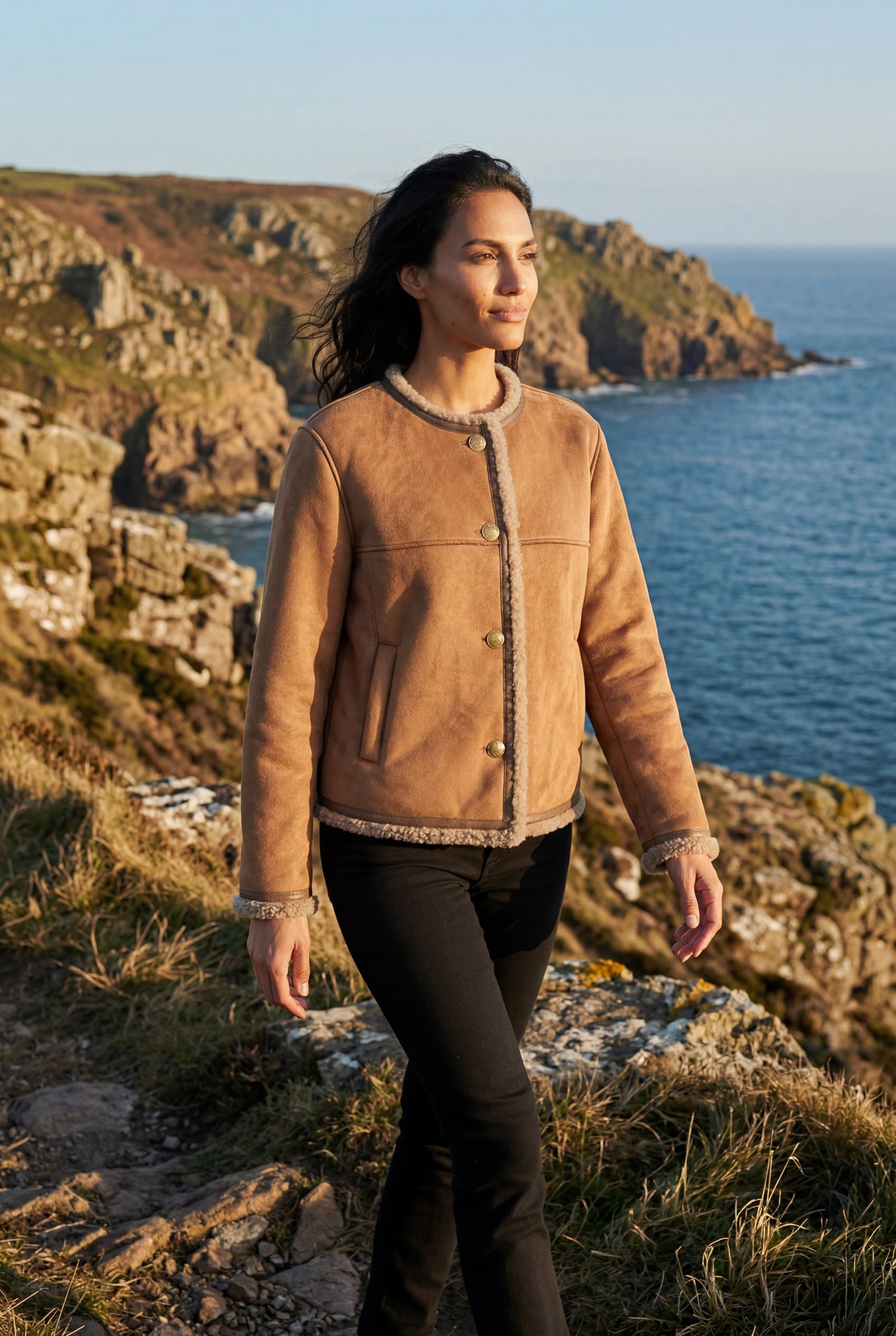 Brown Camel Brown Trim Button-front Jacket - Shearling jacket - Photo 4