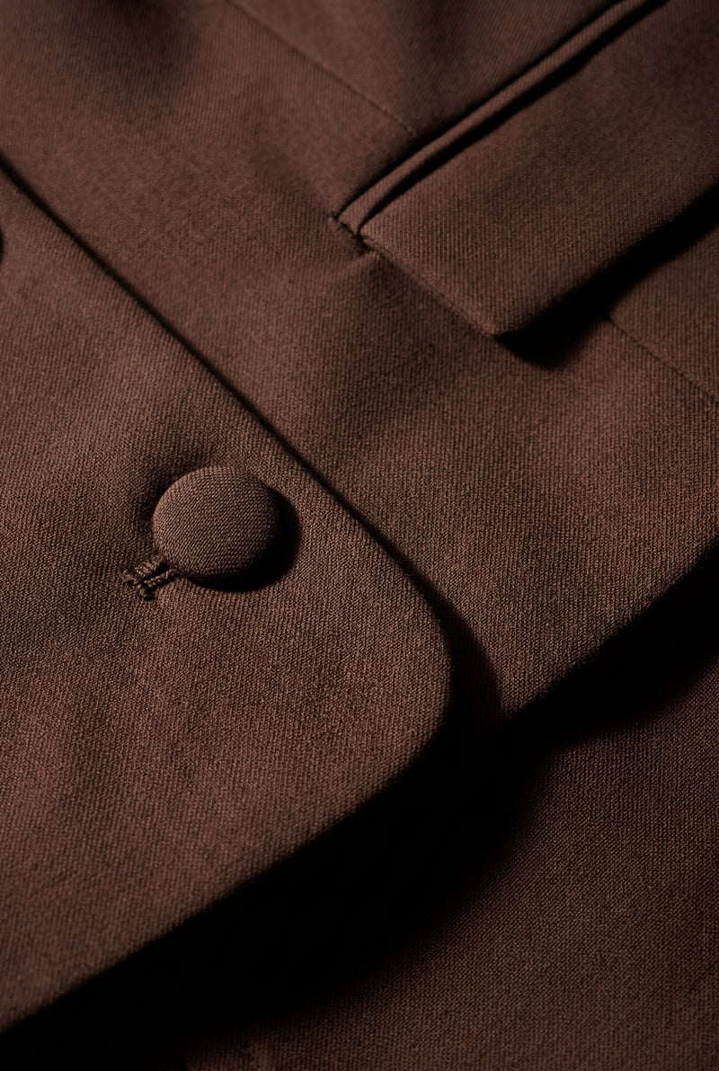 Brown Chocolate Brown Cropped Blazer and Mini Skirt Set - Photo 3