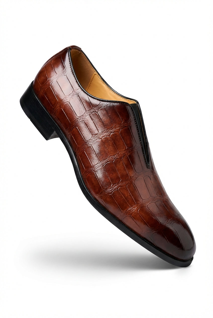 Men's Shoes Dress Shoes Crocodile-Embossed Slip-On Glossy Formal