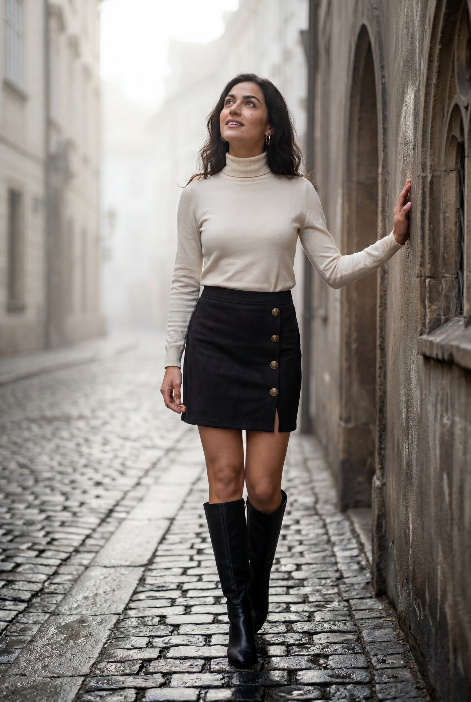 Black Decorative Button Faux Mini Skirt - Photo 10