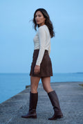 Brown Decorative Button Faux Mini Skirt - Photo 5