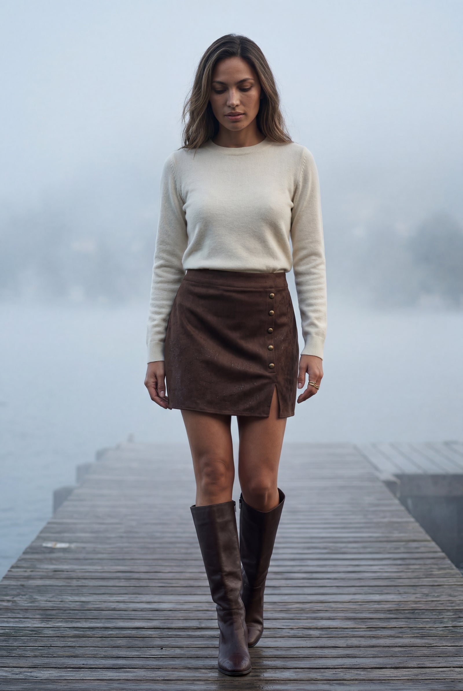 Brown Decorative Button Faux Mini Skirt - Photo 8