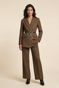Brown Double-breasted Herringbone Belted Tailored Blazer - Tailored blazers - Photo 2