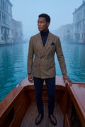 Brown Double-breasted Peak Lapel Blazer - Men's blazers - Photo 7