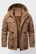 Faux-Fur Lined Parka in Brown — studio front