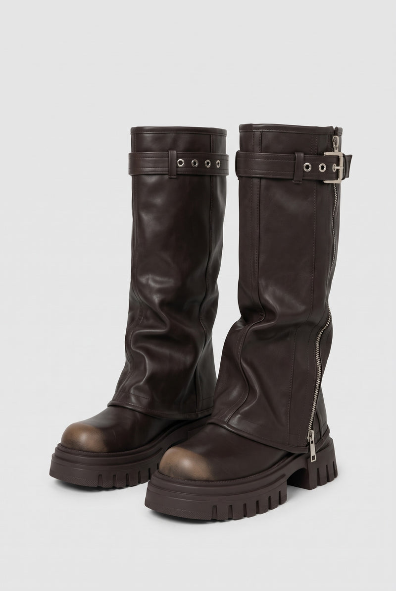 Faux Leather Platform Boots in Brown — Stilenza main image