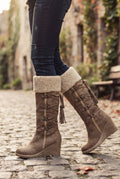 Faux Shearling Knee-High Boots in Brown — side