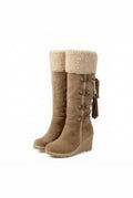 Faux Shearling Knee-High Boots in Brown — front view