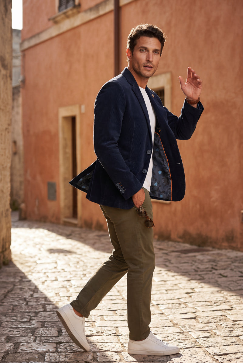 Denim Blue Fine Wale Tailored Single-breasted Blazer - Blazers - Photo 3