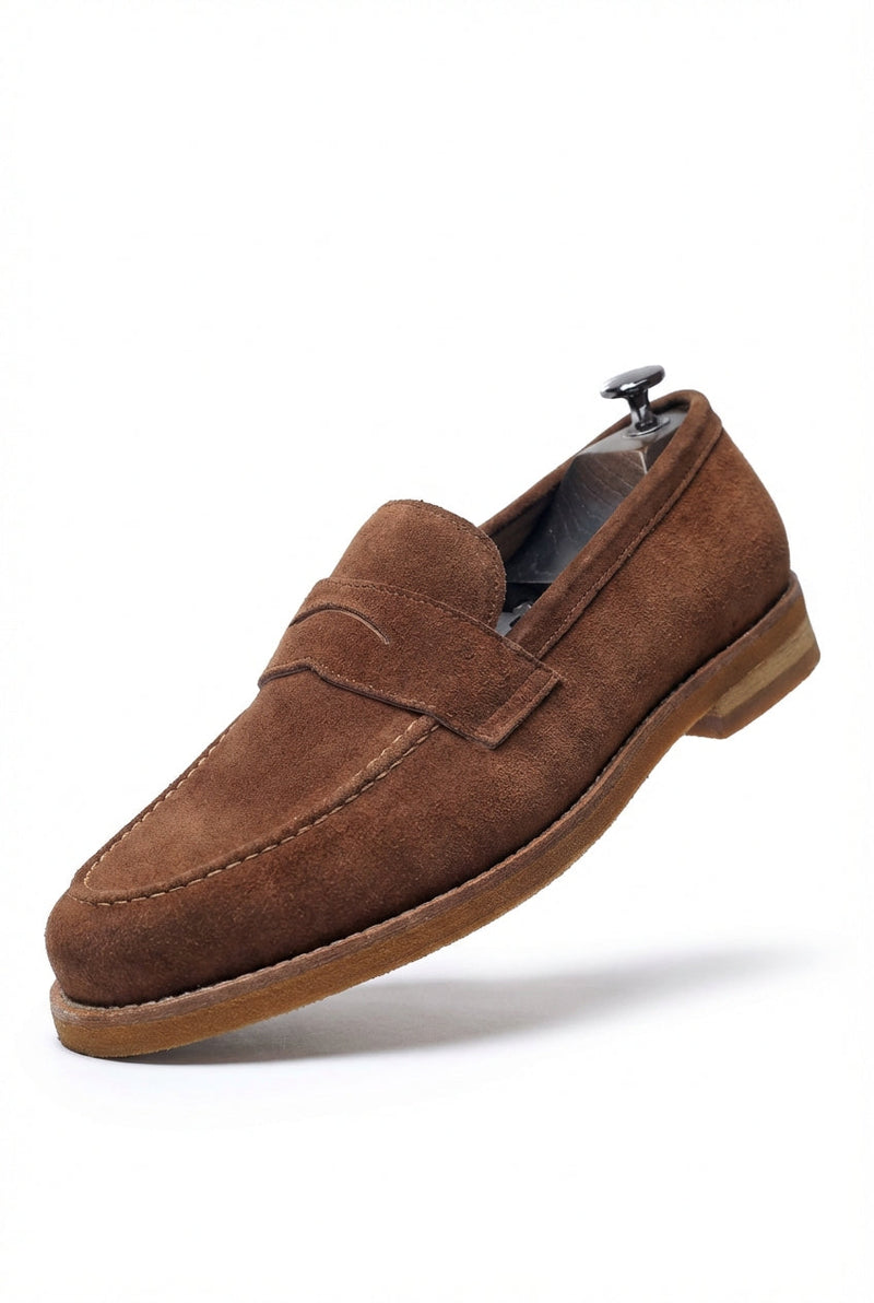 Brown Finish Classic Penny Loafers with Almond Toe - Photo 1
