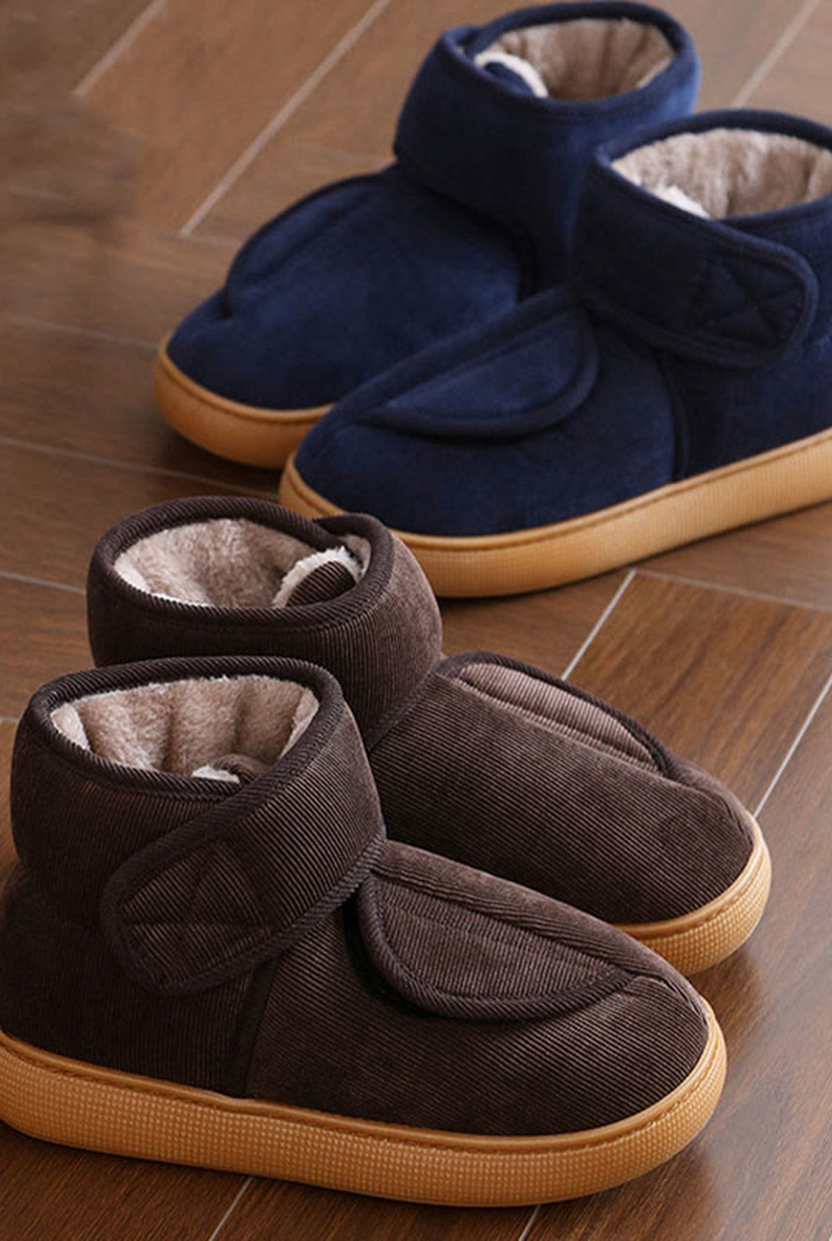 Fleece-Lined Ankle Slippers in Brown — side