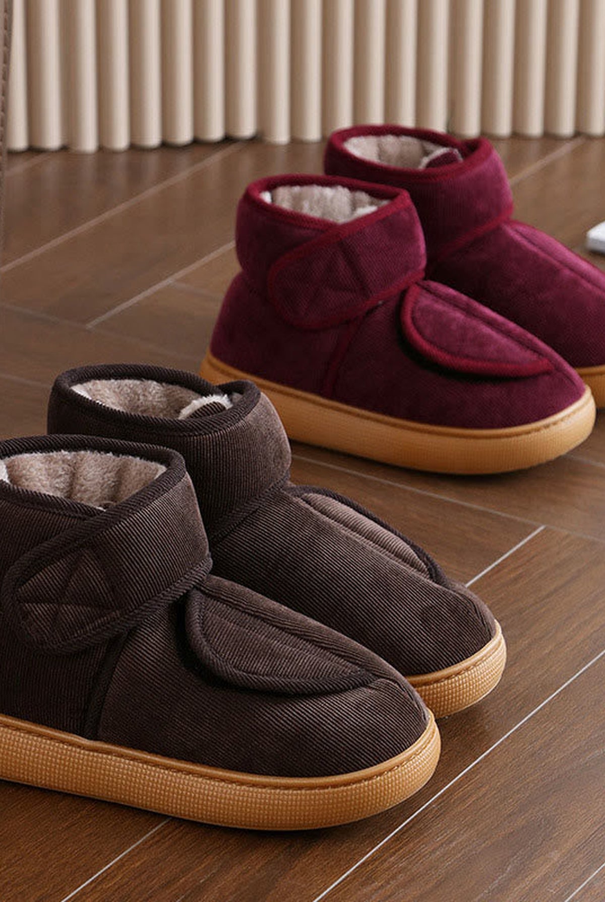 Fleece-Lined Ankle Slippers in Brown — other