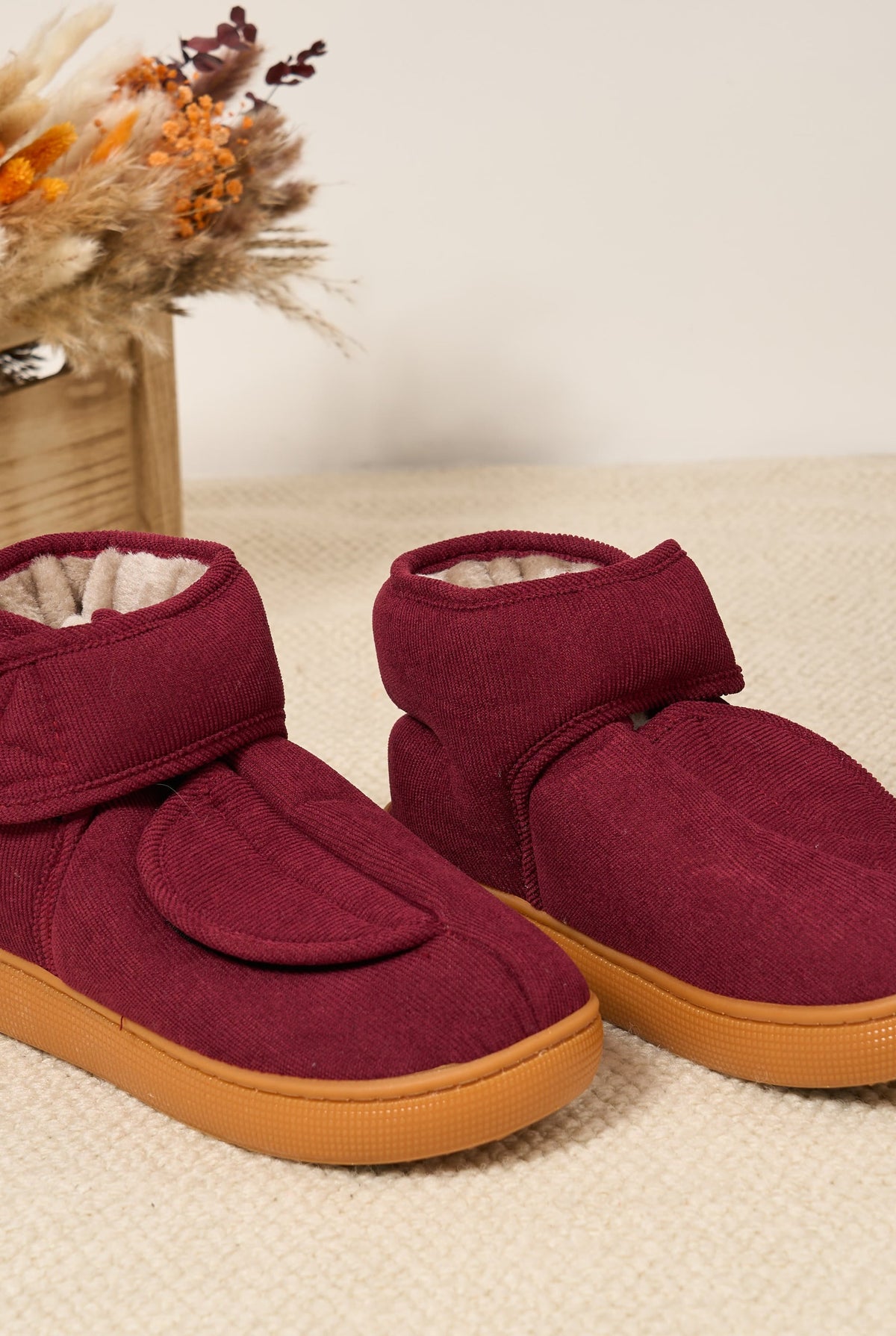 Fleece-Lined Ankle Slippers in Brown — front view