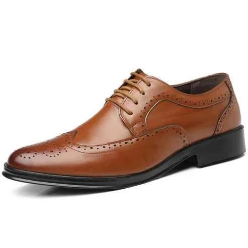 Brown Glossy Wingtip Brogue Oxford Dress Shoes - Photo 4