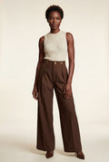 Brown Gold Button Wide-leg High-waisted Trousers Brown - Wide leg pants - Photo 1