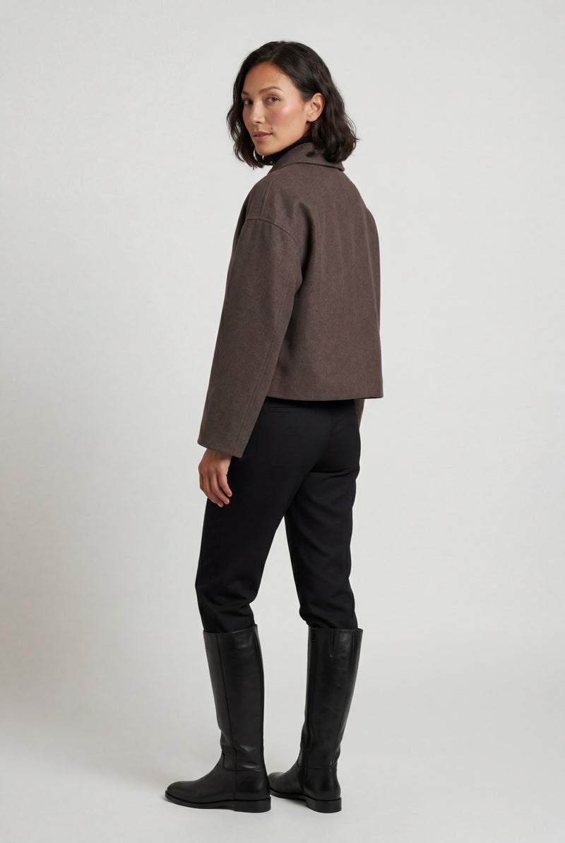 Brown Heathered Dark Brown Cropped Button-front Winter Coat - Winter coats - Photo 2