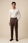 Brown High-rise Pleated Brown Trousers with Cuffed Tapered Leg - Pleated trousers - Photo 1