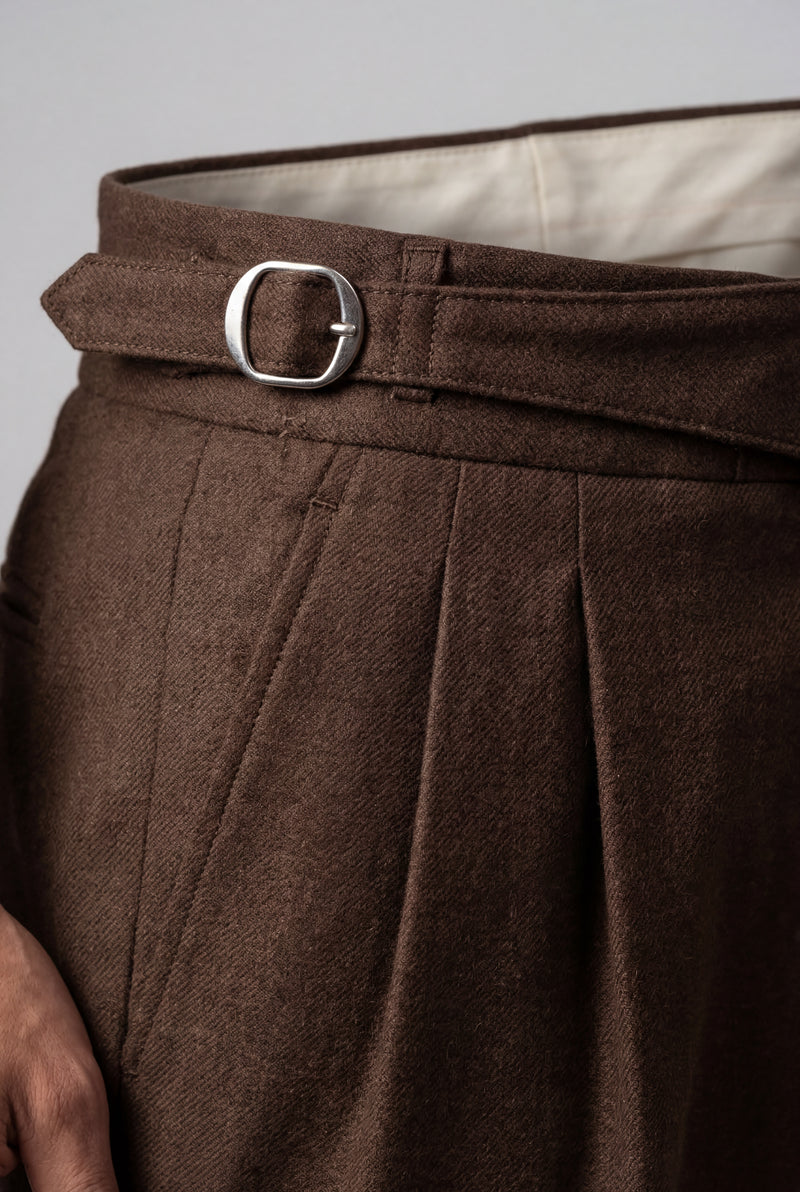 Brown High-rise Pleated Brown Trousers with Cuffed Tapered Leg - Pleated trousers - Photo 3