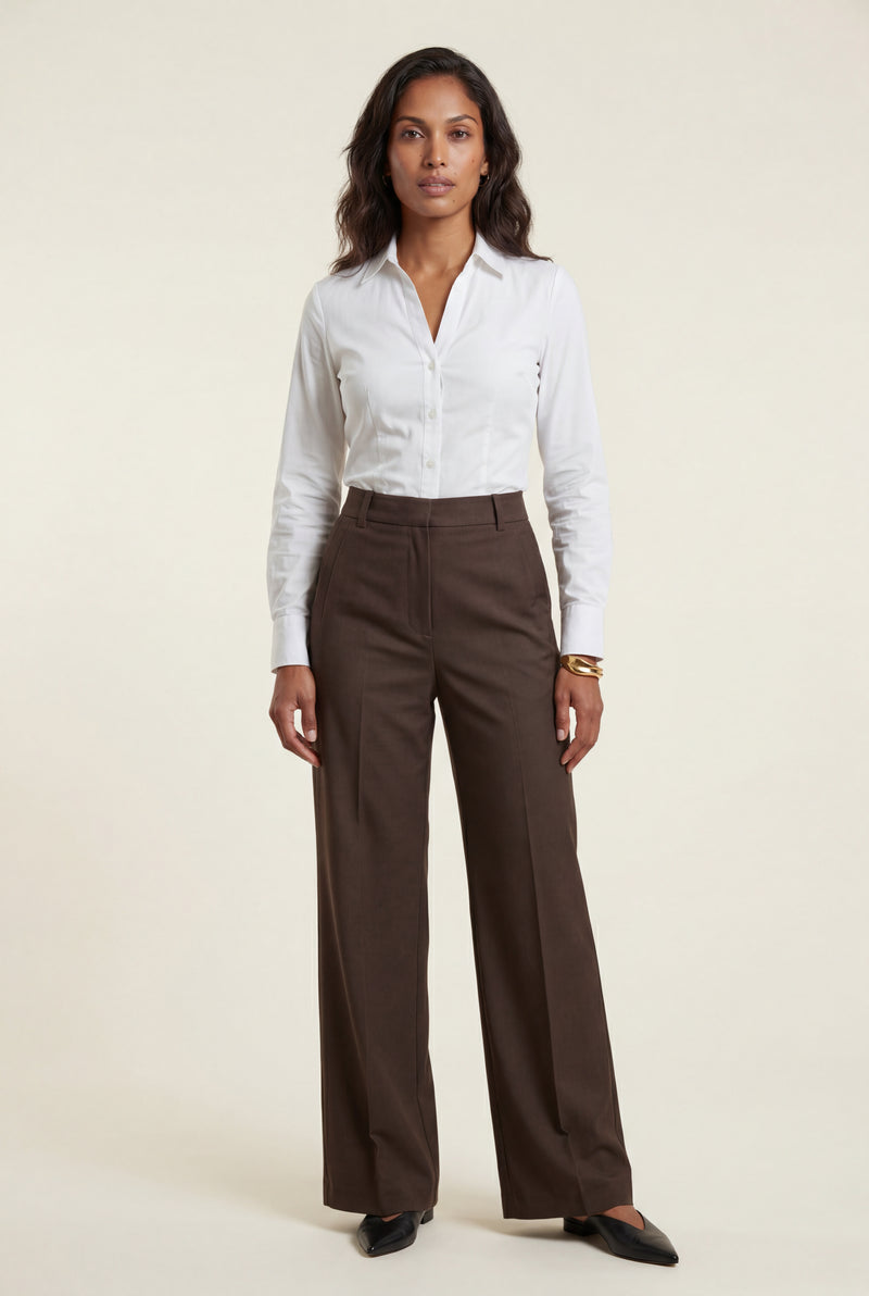 Brown High-waisted Tailored Wide-leg Trousers with Pleats - Wide leg trousers - Photo 2