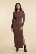 Brown Hooded Long Sleeve Bodycon Maxi Dress - Photo 5
