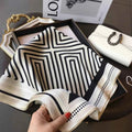 Brown Ivory Black Geometric Print Square Scarf - Square scarves - Photo 3