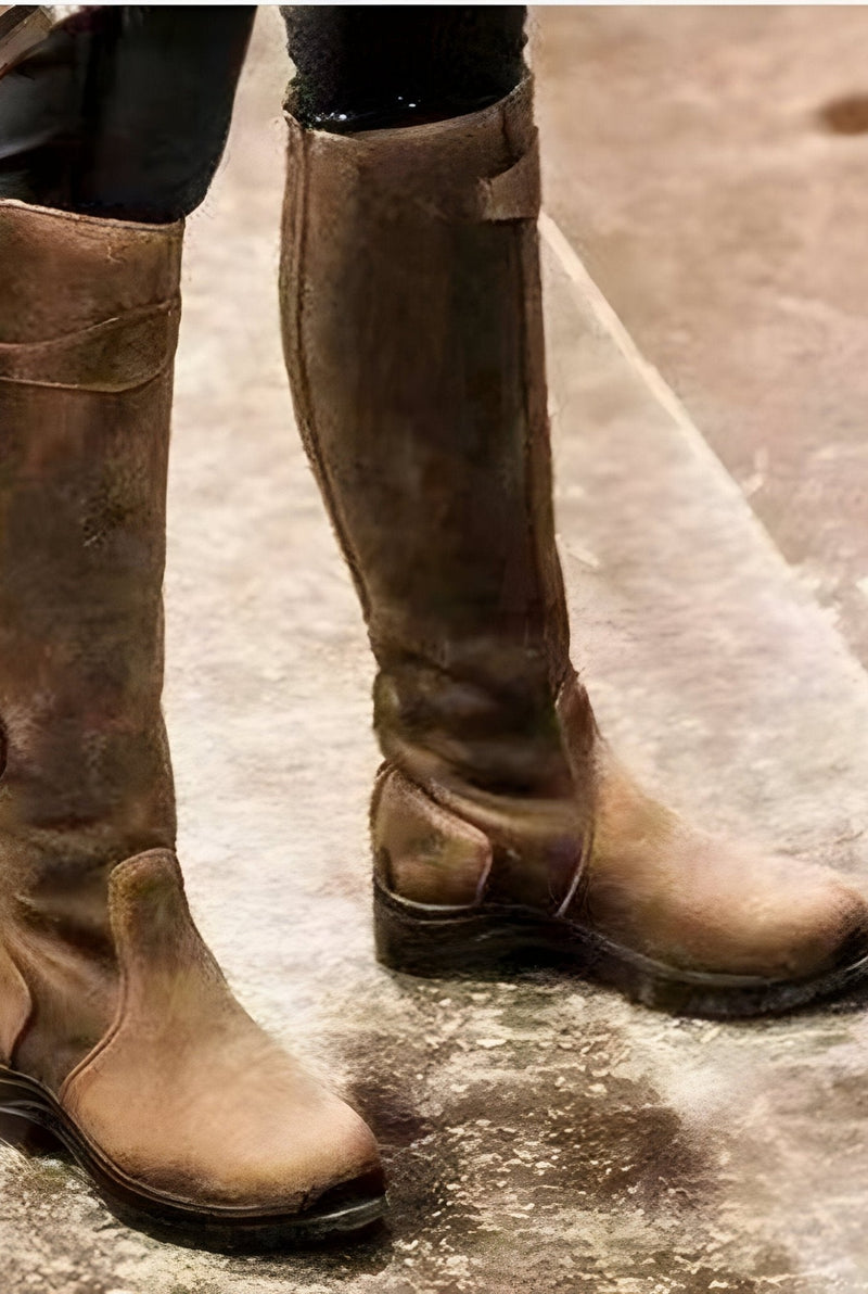 Knee-High Boots with Strap in Brown — front view
