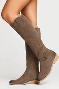 Knee-High Suede Boots in Brown — front view