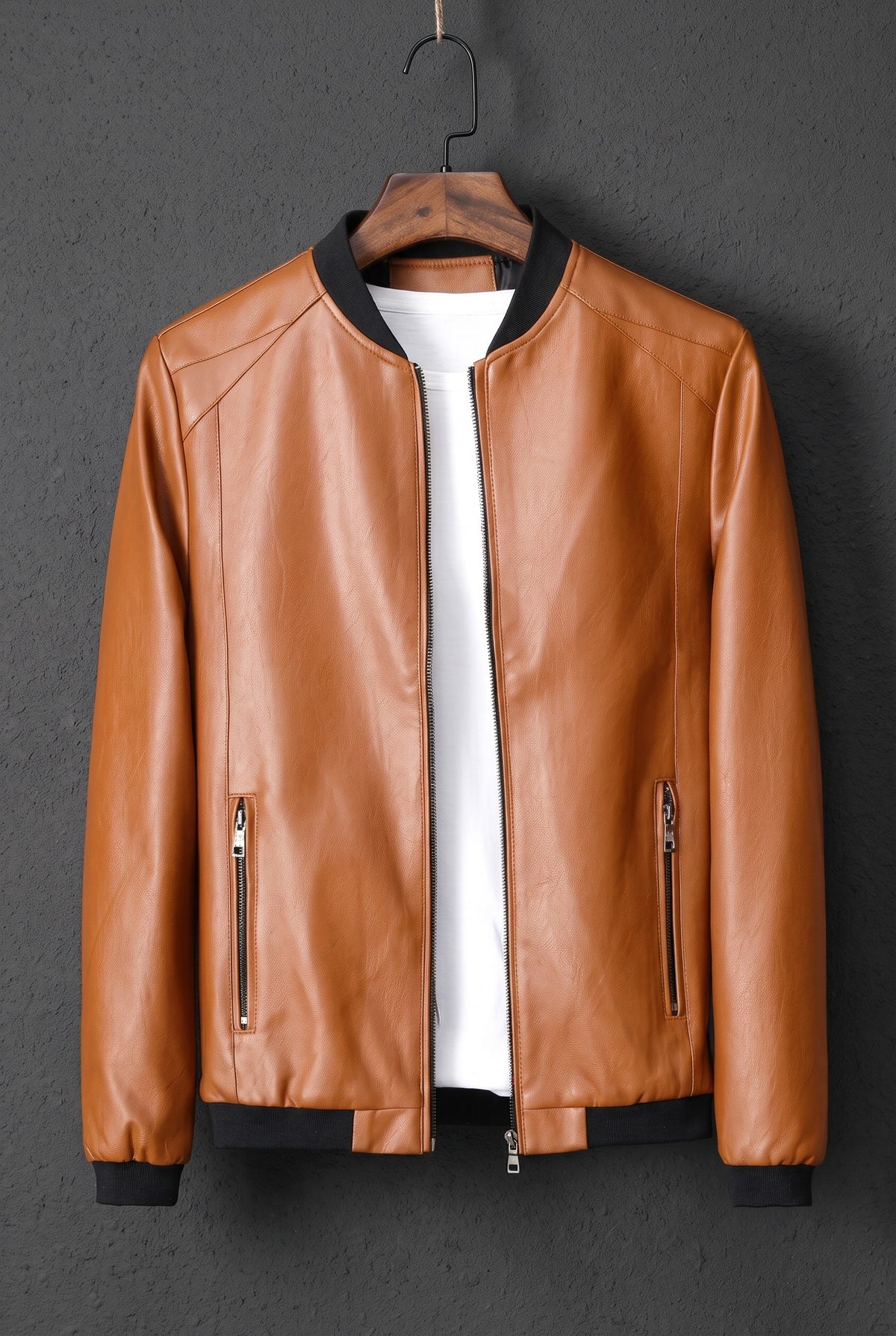 Leather Bomber Jacket in Brown — Stilenza main image
