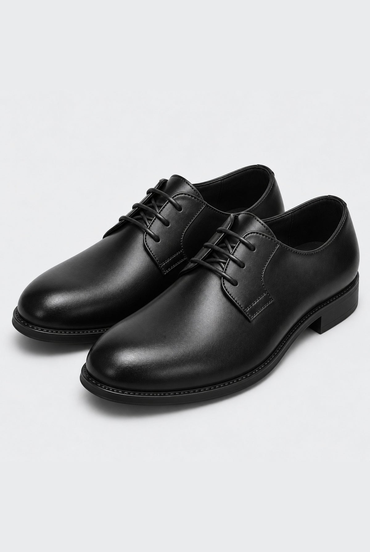 Leather-Look Derby Dress Shoes in Brown — front view