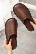 Leather Slip-On Slippers in Brown — side